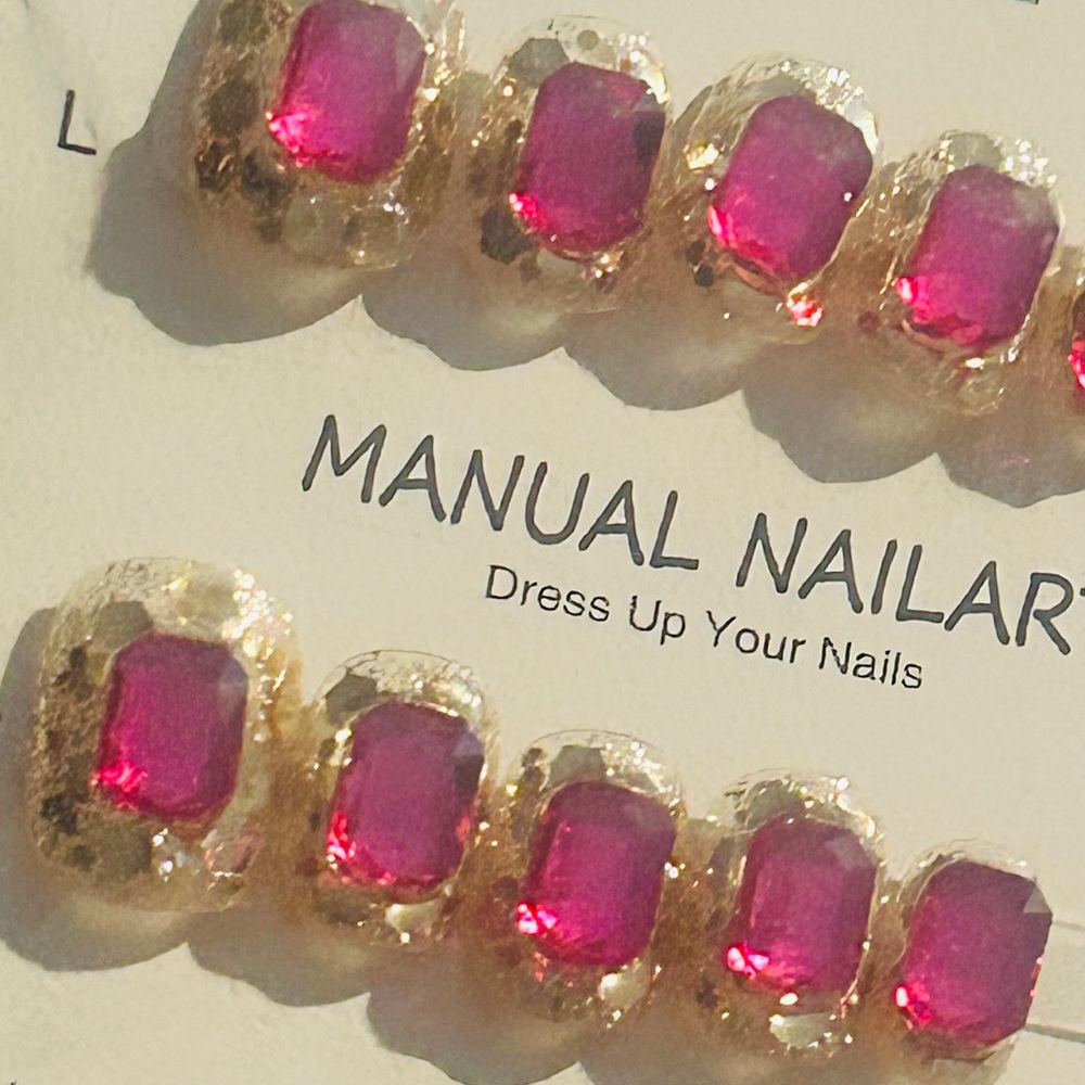 Pink Gold jewels Nail Art Rhinestones Gold Nails Decoration Press On Hand Made
